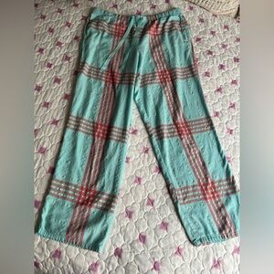 Victoria's Secret Turquoise and Coral Plaid Pants Gold Metallic Stripe Women’s L